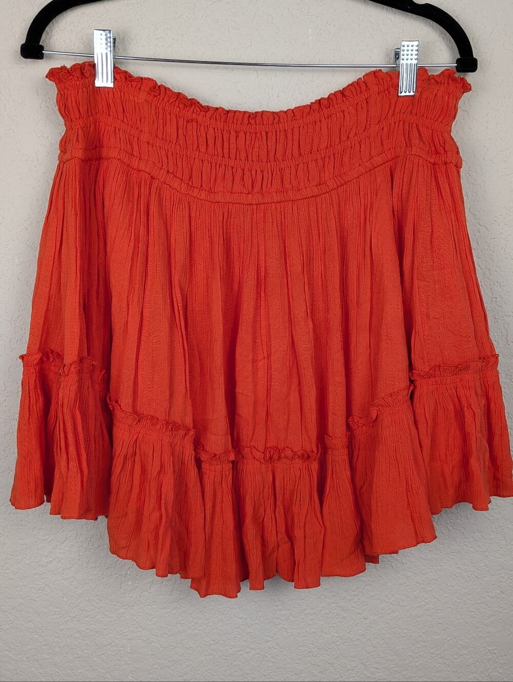 Free People Mini Peasant Skirt L Orange Lined Elastic Waist V Hem Excellent Cond